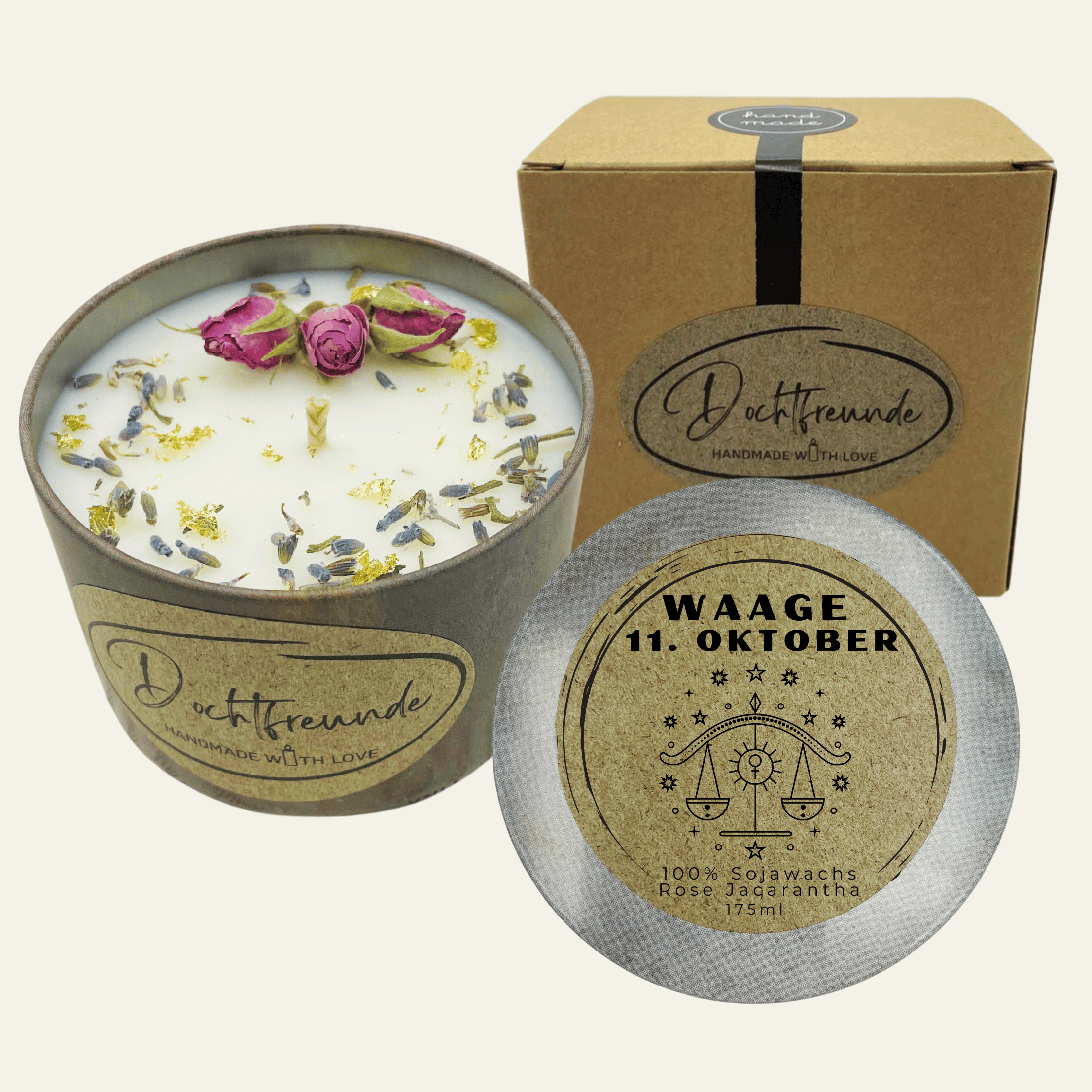 Sternzeichen Waage Duftkerze - Handgemachte Sojawachs-Kerze - Personalisiertes Astrologie-Geschenk - Garten-On.de