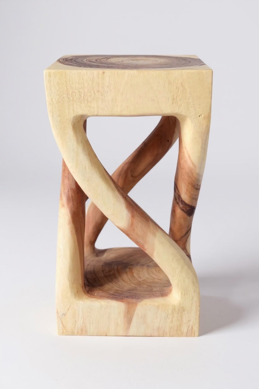 Holz Beistelltisch - Holzhocker Couchtisch - Handgefertigt - Gedreht aus hellen massivem Suarholz - 50x28x28 cm - Garten-On.de