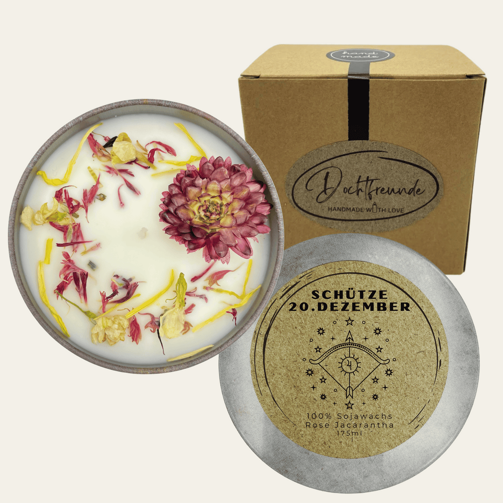 Sternzeichen Schütze Duftkerze - Handgemachte Sojawachs-Kerze - Personalisiertes Astrologie-Geschenk - Garten-On.de