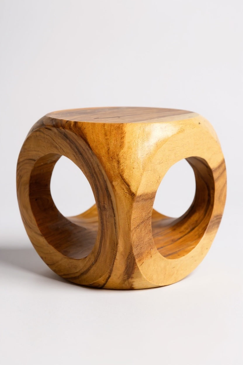 Holz Hocker – Pflanzenhocker Beistelltisch – Modern mit rundem Ausschnitt – Würfelform aus Massivholz – 40x40x40 cm - Garten-On.de