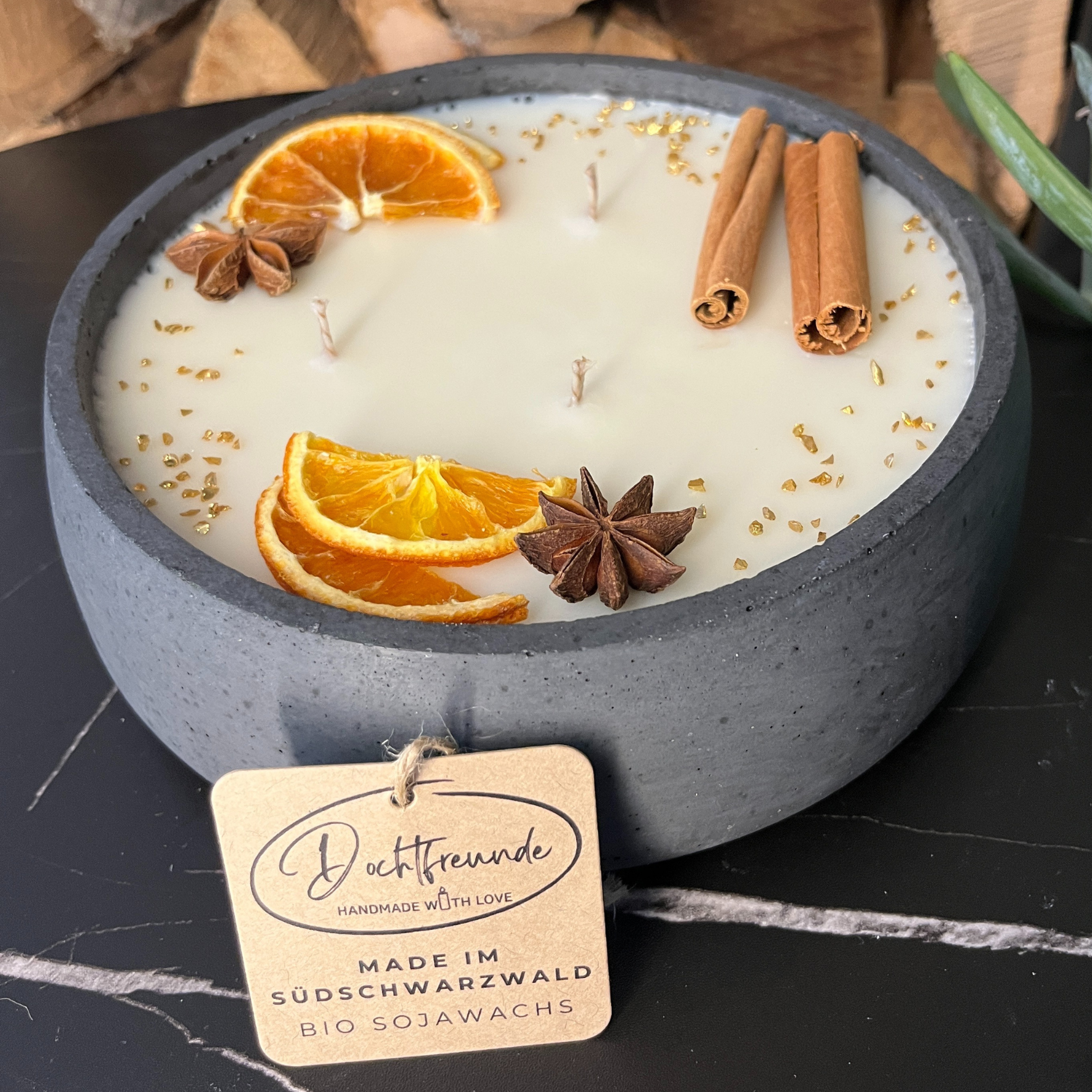 Handgemachte Betonkerze "Big Black"  Duft Vanilla Toffee von DochtFreunde - Garten-On.de