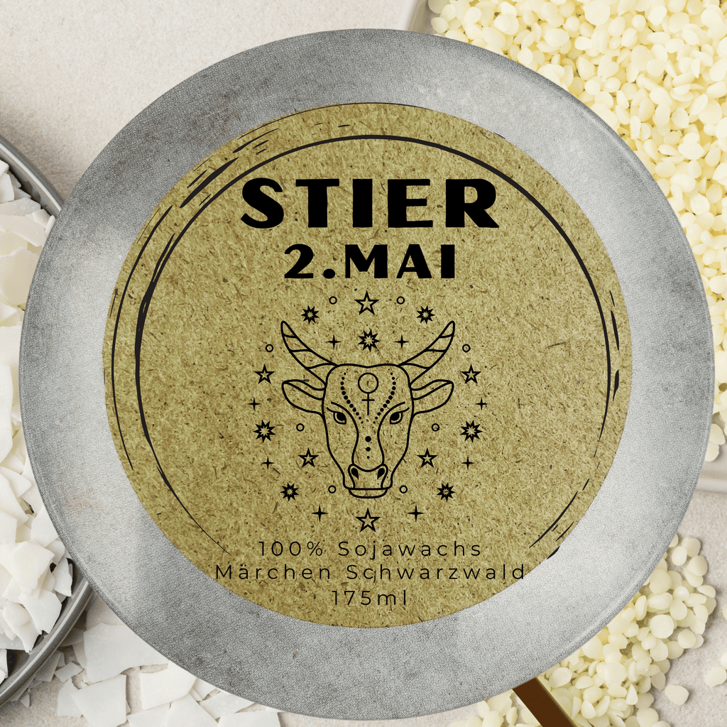 Sternzeichen Stier - Handgemachte Sojawachs-Kerze - Personalisiertes Astrologie-Geschenk - Garten-On.de