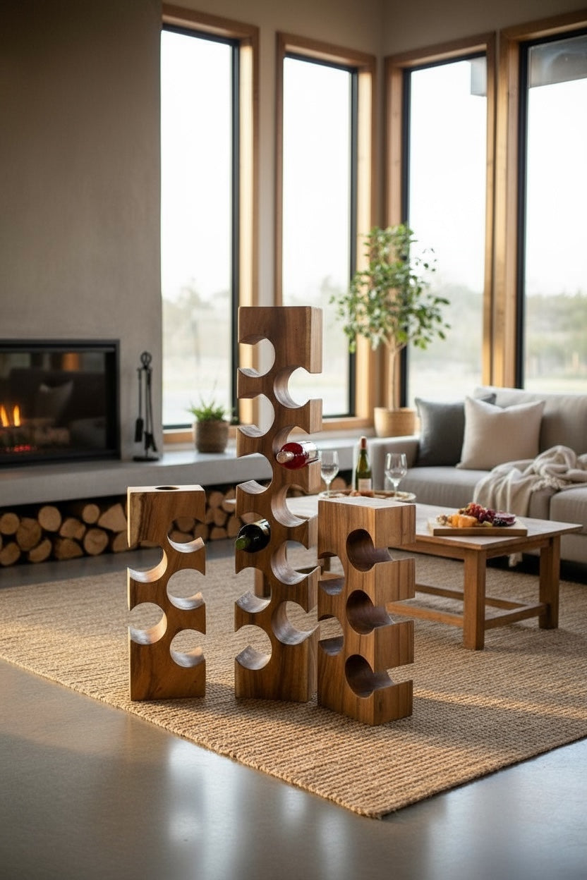 Weinregal Massiv - Küchen Wohnzimmer Deko Weinhalter - Handgefertigt Edel Hochwertig - Eckig aus Suarholz - 50/70/100x19,5x14,5 cm - Garten-On.de