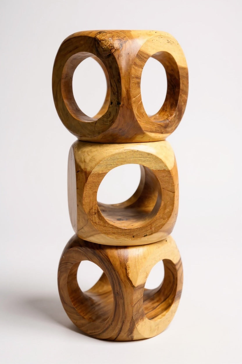 Holz Hocker – Pflanzenhocker Beistelltisch – Modern mit rundem Ausschnitt – Würfelform aus Massivholz – 40x40x40 cm - Garten-On.de