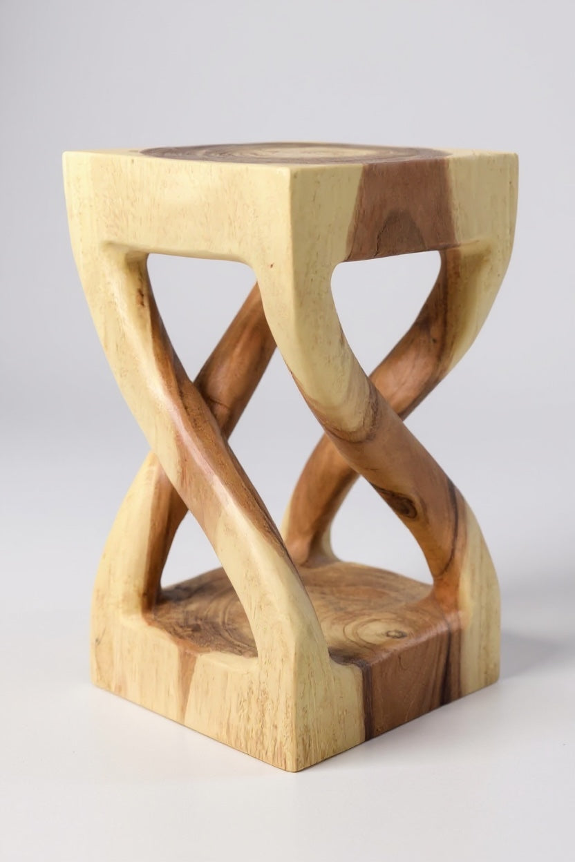Holz Beistelltisch - Holzhocker Couchtisch - Handgefertigt - Gedreht aus hellen massivem Suarholz - 50x28x28 cm - Garten-On.de