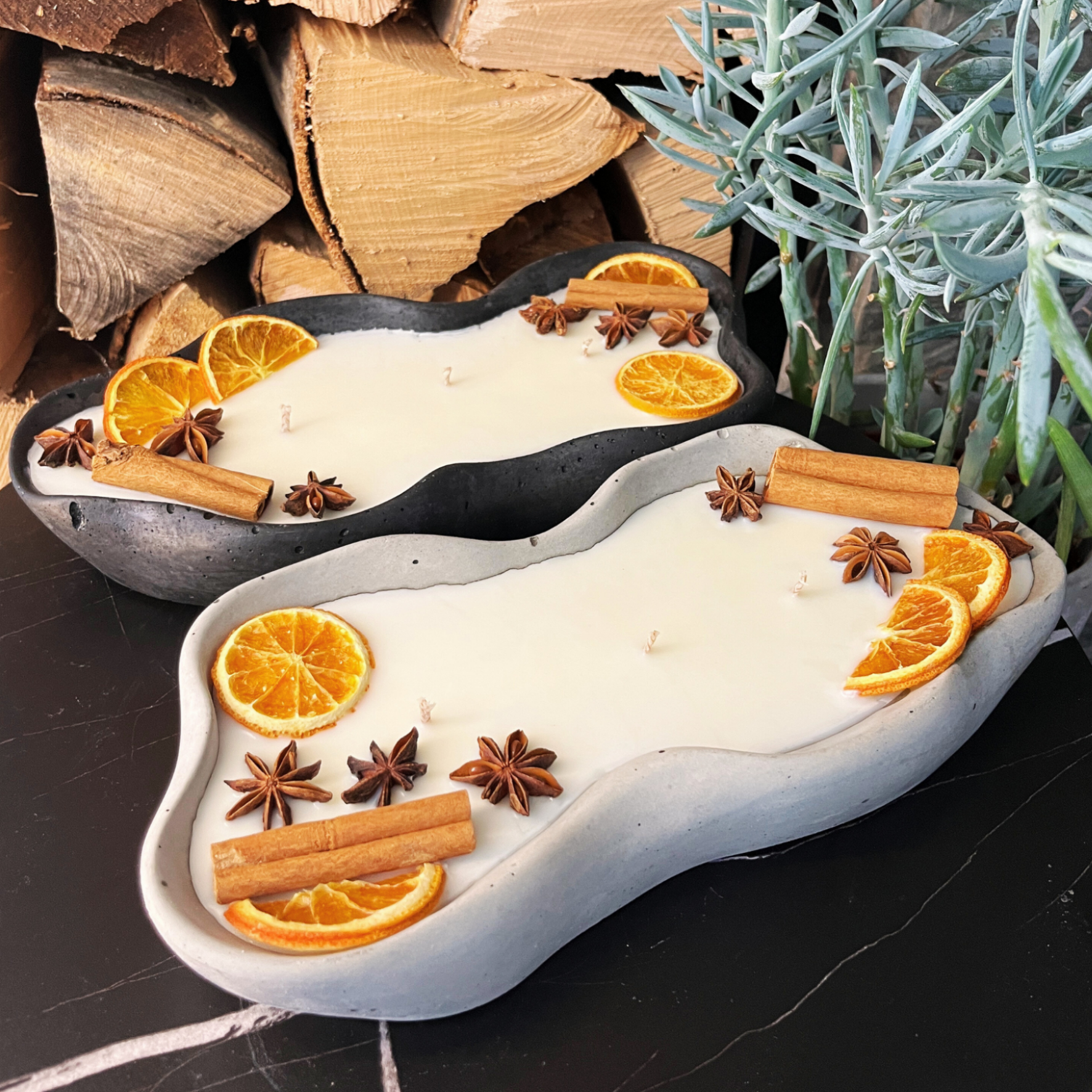 Handgemachte Betonduftkerze "Wave: Grey or Black" Bio Sojawachs mit Vanilla Toffee Duft - Betondekoration - Betonaccessoires oder Betondeko für Zuhause - Garten-On.de