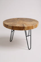 Holz Couchtisch – Beistelltisch Kaffeetisch – Mit drei Metallbeinen – Rund aus Teakholz – 60x60x43 cm - Garten-On.de