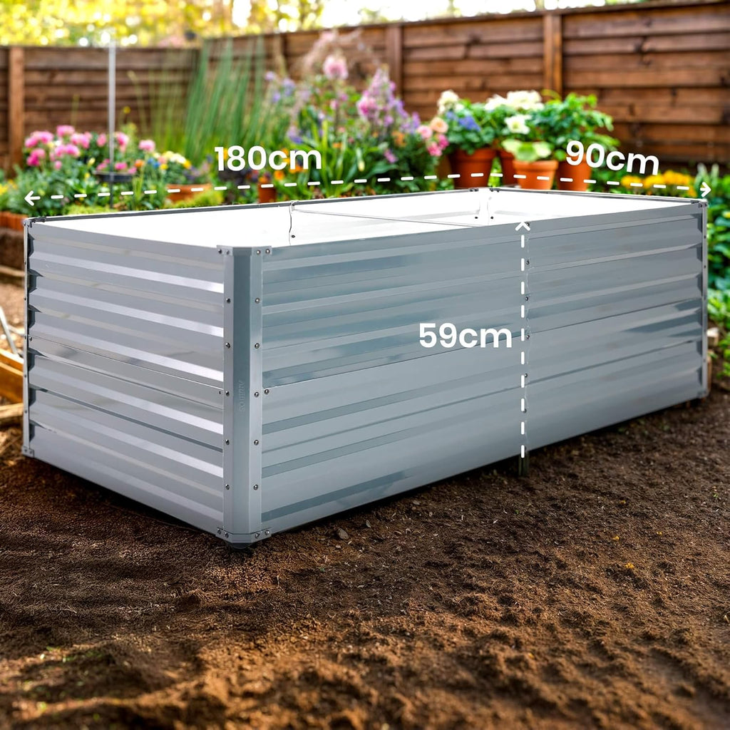Hochbeet Metall 180x90x59, Gartenbeet aus verzinktem Stahl, wetterfest & rostfrei, Rechteckiges ohne Boden-Garten-On.de