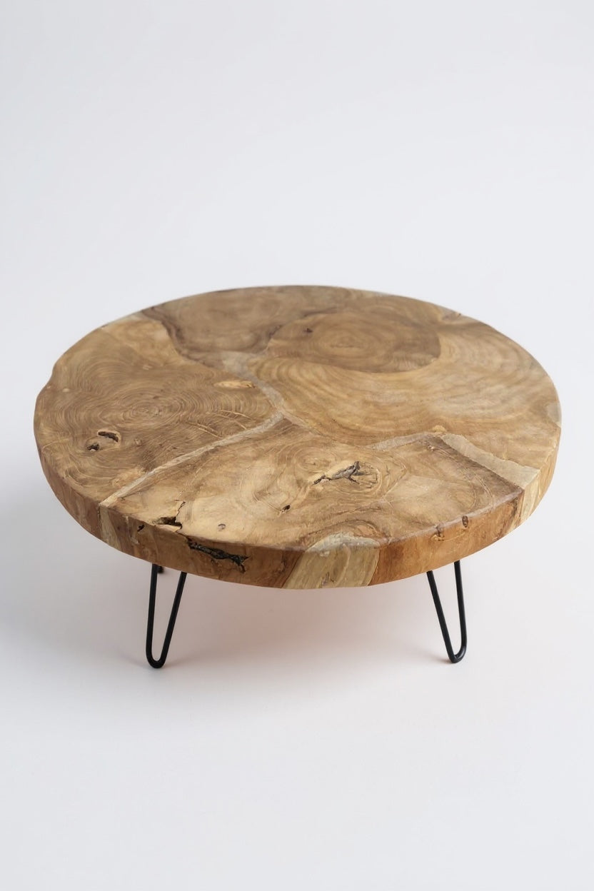 Holz Couchtisch – Beistelltisch Kaffeetisch – Mit drei Metallbeinen – Rund aus Teakholz – 60x60x43 cm - Garten-On.de