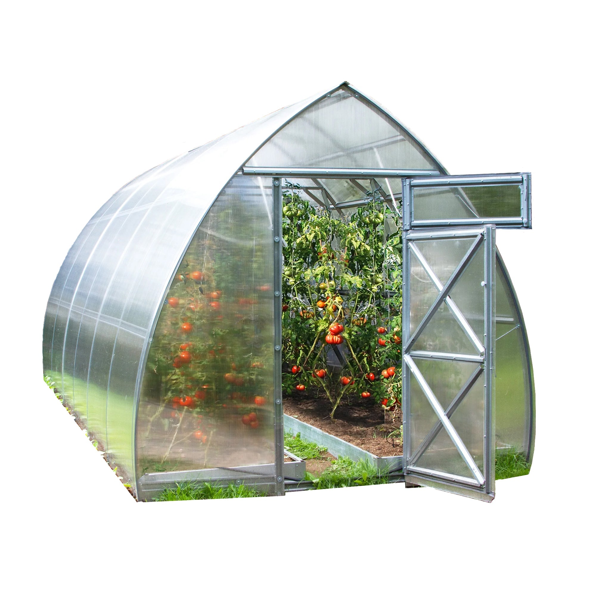 Gewächshaus FARMHOF2, 2.6x8 m, verzinkter Stahlrahmen, 2 Drehtüren mit Fenster, max. Schneelast 450 kg/m²