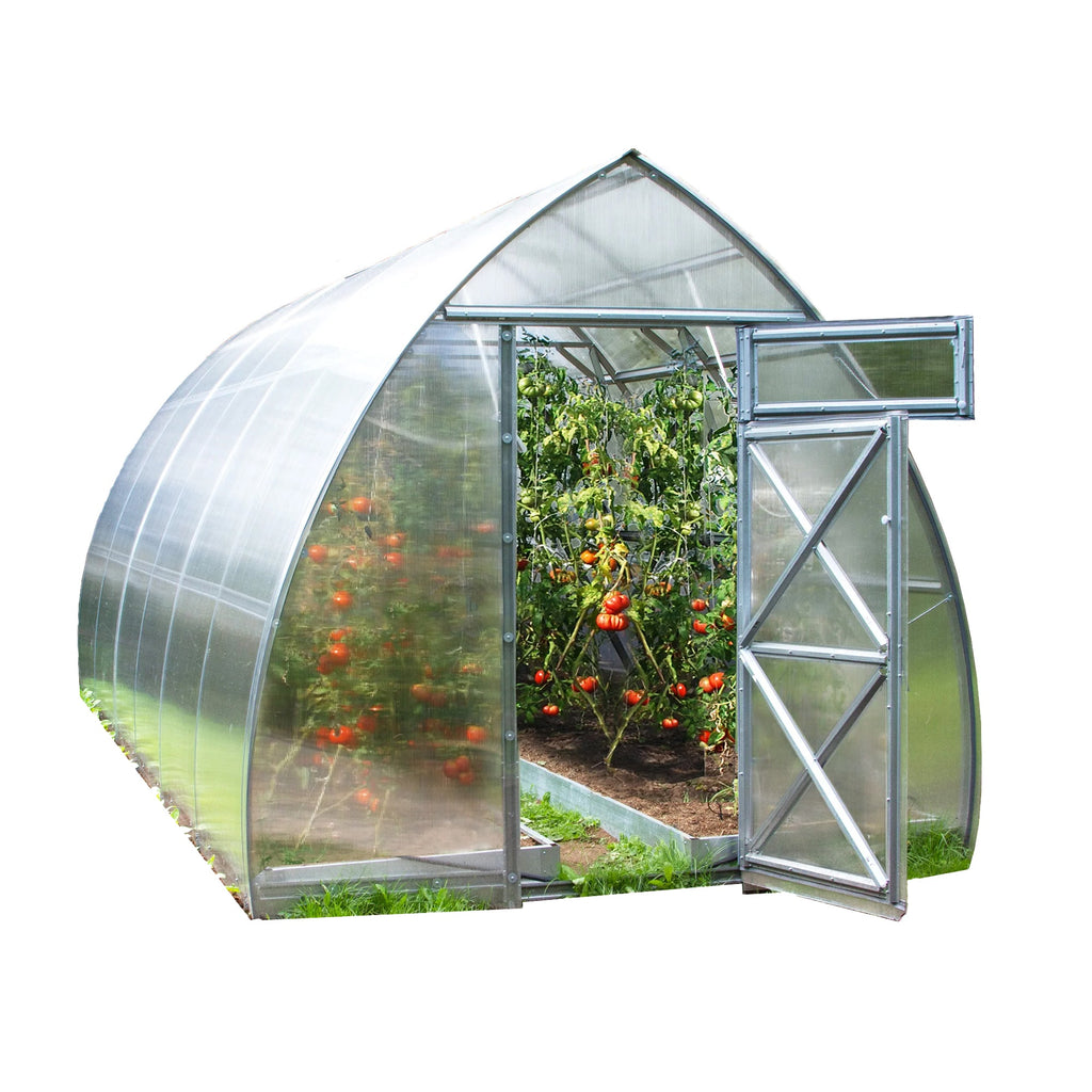 Gewächshaus FARMHOF2, 2.6x8 m, verzinkter Stahlrahmen, 2 Drehtüren mit Fenster, max. Schneelast 450 kg/m²