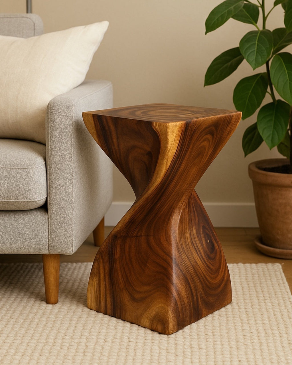 Holzhocker - Edler Beistelltisch Holz - Holz Hocker - Handgefertigter Beistelltisch aus Holz - 50x28x28cm - Garten-On.de
