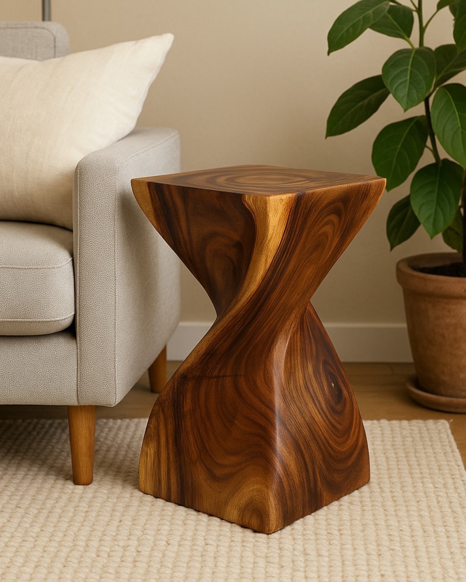 Holzhocker - Edler Beistelltisch Holz - Holz Hocker - Handgefertigter Beistelltisch aus Holz - 50x28x28cm - Garten-On.de