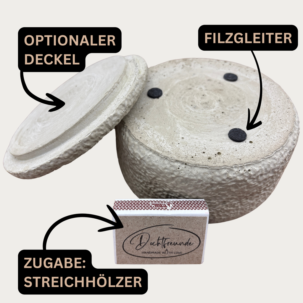 Outdoor Citronella-Betonkerze „Mugge Schreck“ – Handgemachter Insektenschutz aus dem Südschwarzwald mit Blütenverzierung - Garten-On.de