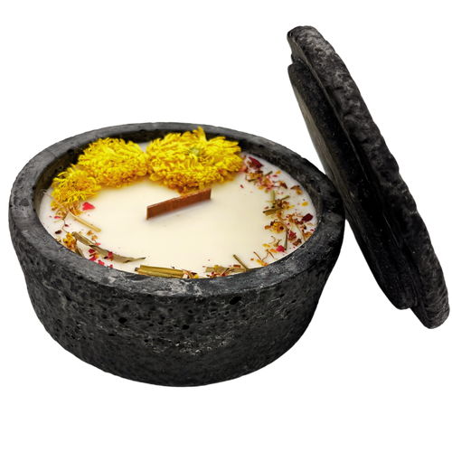 Black Edition HANDGEMACHTE Citronella BETONKERZE - Stilvolle Sojawachskerze für Ihr Zuhause. Outdoor Kerze mit Blütenverzierung und HOCHWERTIGEM Holzdocht aus dem Südschwarzwald - Garten-On.de