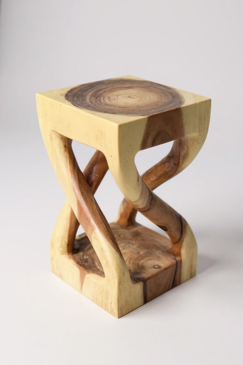 Holz Beistelltisch - Holzhocker Couchtisch - Handgefertigt - Gedreht aus hellen massivem Suarholz - 50x28x28 cm - Garten-On.de