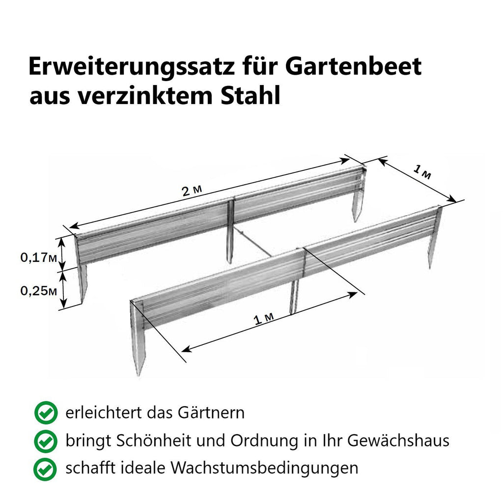 Verlängerungseinsatz 2m für Dein Beet B 100 cm Breit aus verzinktem Stahl-Garten-On.de