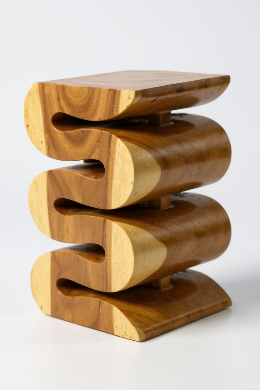 Holzhocker - Beistelltisch Blumenhocker Ablagetisch - Handgefertigt  - Natur Schlange aus massivem Suarholz- 50x30x30 cm - Garten-On.de