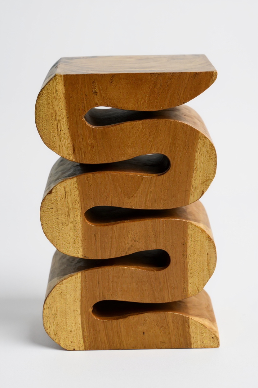 Holzhocker - Beistelltisch Blumenhocker Ablagetisch - Handgefertigt  - Natur Schlange aus massivem Suarholz- 50x30x30 cm - Garten-On.de