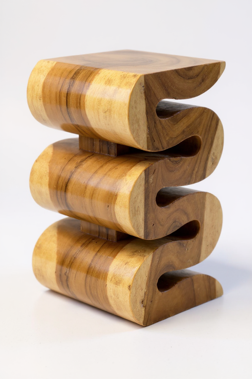 Holzhocker - Beistelltisch Blumenhocker Ablagetisch - Handgefertigt  - Natur Schlange aus massivem Suarholz- 50x30x30 cm - Garten-On.de