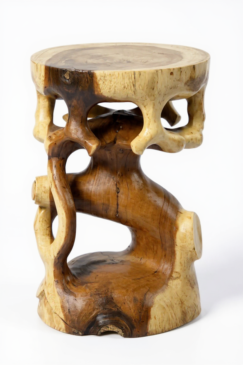 Holz Beistelltisch - Holzhocker Blumenhocker Hocker - Handgefertigt - Rund in Bonsai Style Saman-Holz - 40x30x30 cm - Garten-On.de