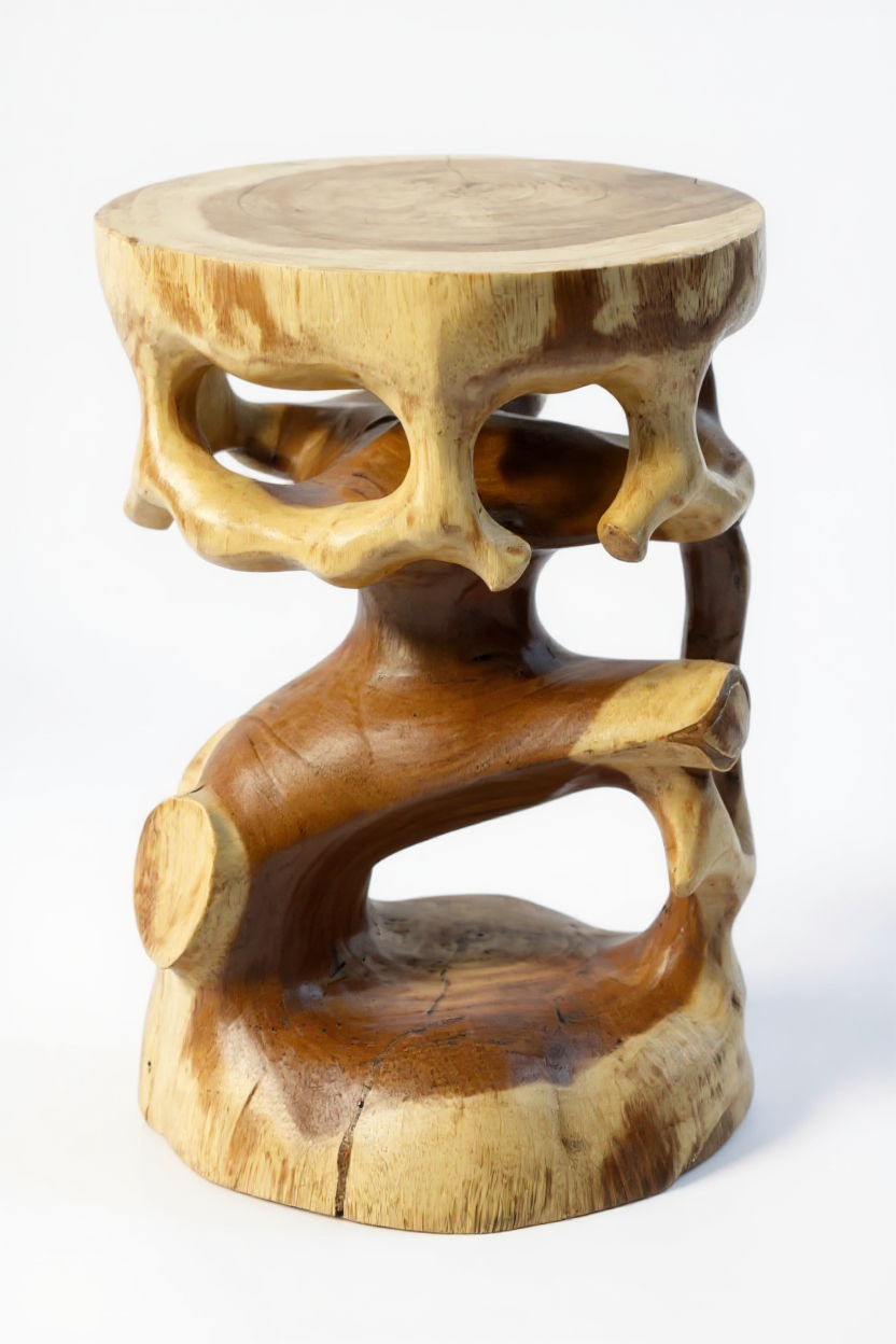 Holz Beistelltisch - Holzhocker Blumenhocker Hocker - Handgefertigt - Rund in Bonsai Style Saman-Holz - 40x30x30 cm - Garten-On.de