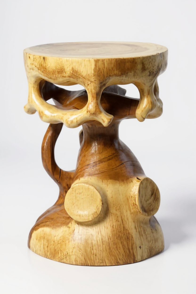 Holz Beistelltisch - Holzhocker Blumenhocker Hocker - Handgefertigt - Rund in Bonsai Style Saman-Holz - 40x30x30 cm - Garten-On.de