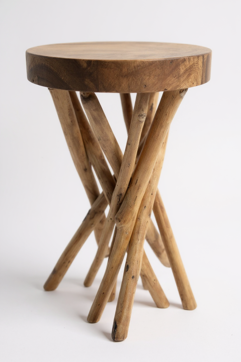 Holz Beistelltisch – Holzhocker Couchtisch – Handgefertigt – Verzweigt aus Suar- und Teakholz – 50x28x28 cm - Garten-On.de