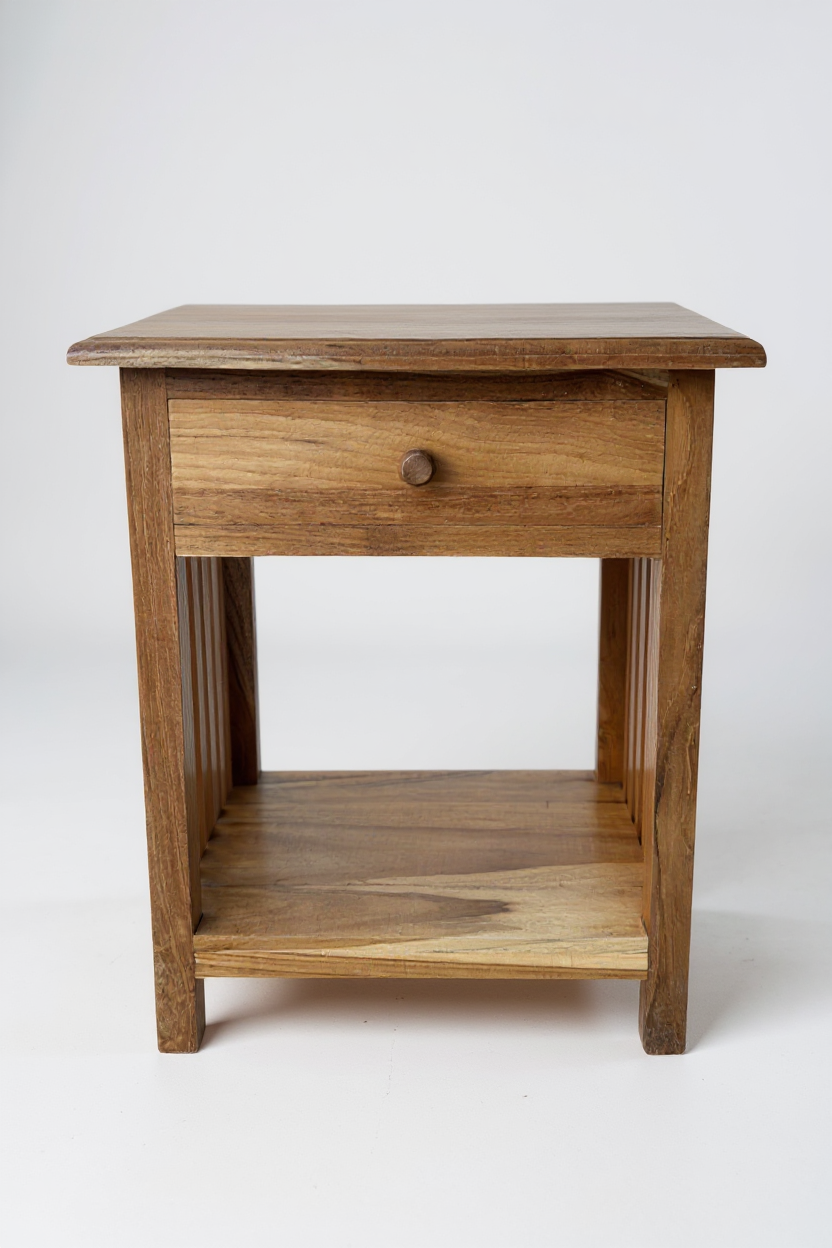 Holz Nachtkommode – Beistelltisch Nachttisch Nachtschrank – Vintage-Look aus massiven Teakholz - 50x40x30 cm - Garten-On.de