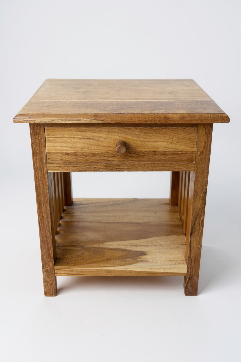 Holz Nachtkommode – Beistelltisch Nachttisch Nachtschrank – Vintage-Look aus massiven Teakholz - 50x40x30 cm - Garten-On.de