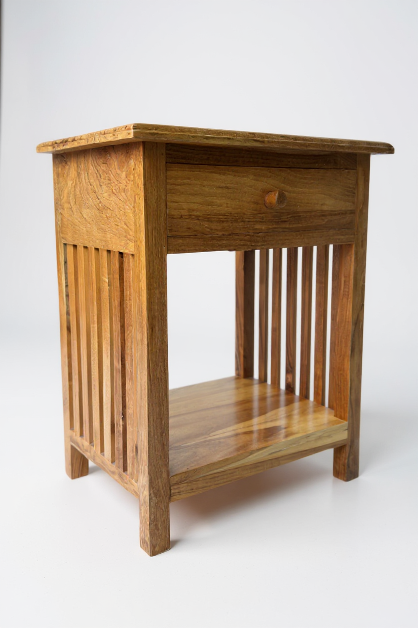 Holz Nachtkommode – Beistelltisch Nachttisch Nachtschrank – Vintage-Look aus massiven Teakholz - 50x40x30 cm - Garten-On.de