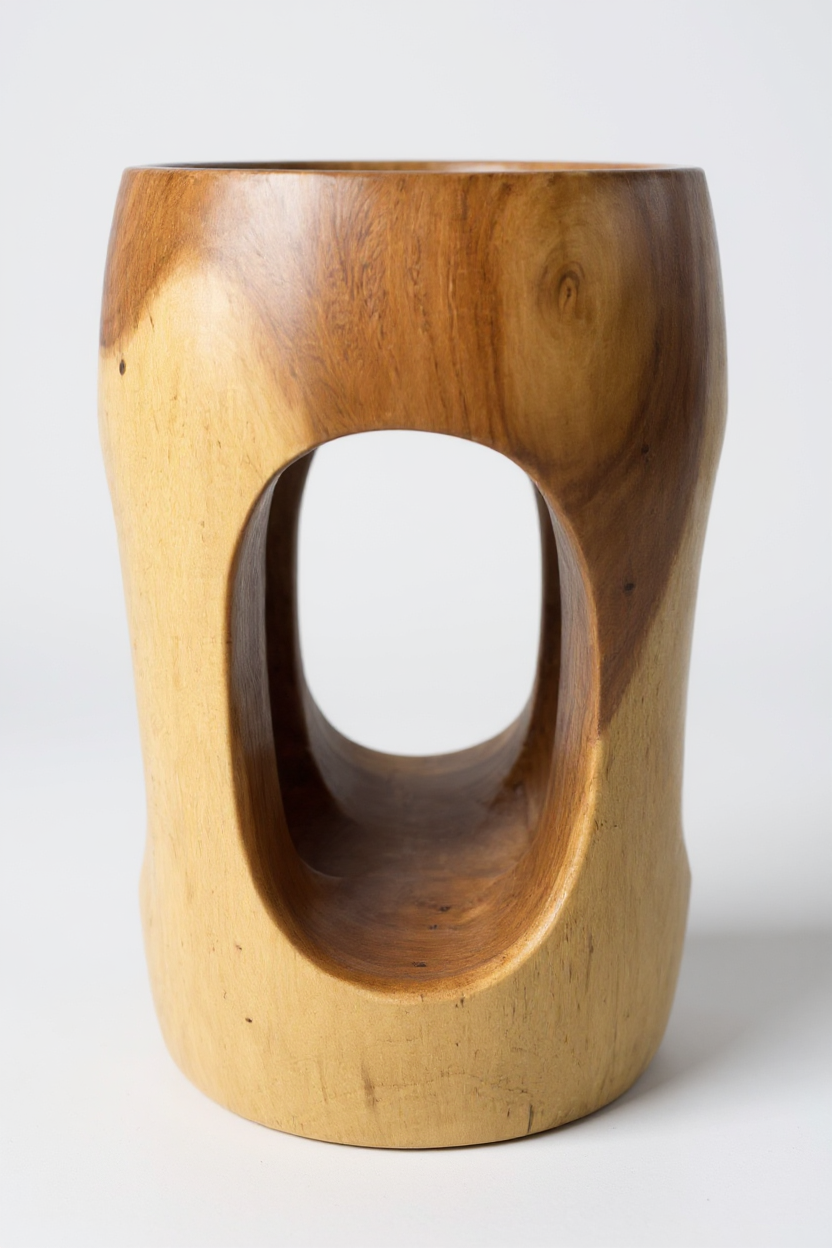 Holz Beistelltisch – Couchtisch Blumenhocker Hocker - Handgefertigt – Abgerundet mit O-Ausschnitt Suar-Holz - 50x30x30 cm - Garten-On.de