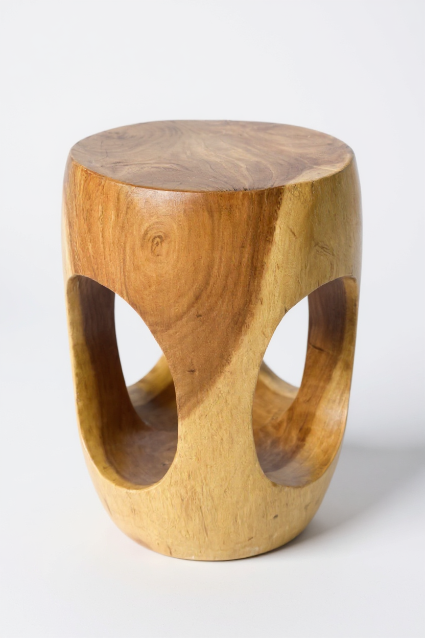 Holz Beistelltisch – Couchtisch Blumenhocker Hocker - Handgefertigt – Abgerundet mit O-Ausschnitt Suar-Holz - 50x30x30 cm - Garten-On.de