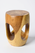 Holz Beistelltisch – Couchtisch Blumenhocker Hocker - Handgefertigt – Abgerundet mit O-Ausschnitt Suar-Holz - 50x30x30 cm - Garten-On.de