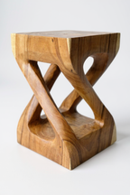 Holz Beistelltisch - Holzhocker Couchtisch - Handgefertigt – Kantig gedreht aus massivem Suarholz - 50x28x28 cm - Garten-On.de