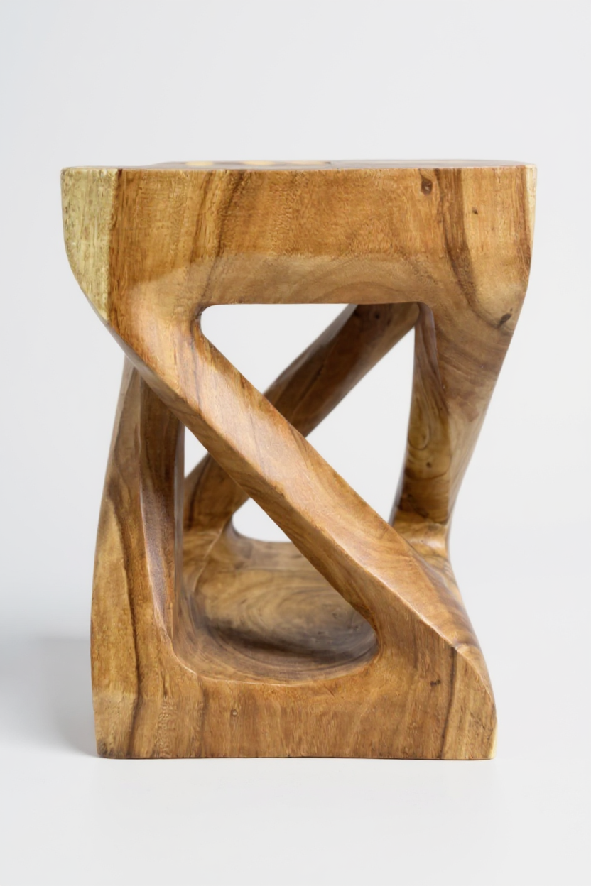 Holz Beistelltisch - Holzhocker Couchtisch - Handgefertigt – Kantig gedreht aus massivem Suarholz - 50x28x28 cm - Garten-On.de