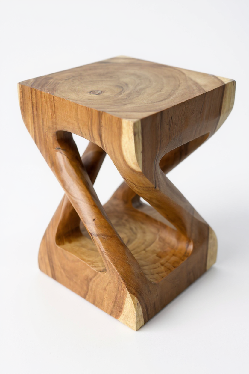 Holz Beistelltisch - Holzhocker Couchtisch - Handgefertigt – Kantig gedreht aus massivem Suarholz - 50x28x28 cm - Garten-On.de