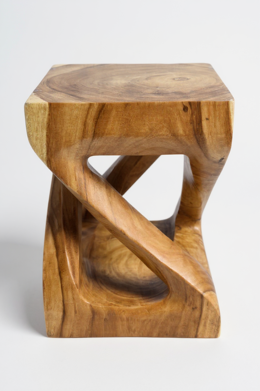 Holz Beistelltisch - Holzhocker Couchtisch - Handgefertigt – Kantig gedreht aus massivem Suarholz - 50x28x28 cm - Garten-On.de