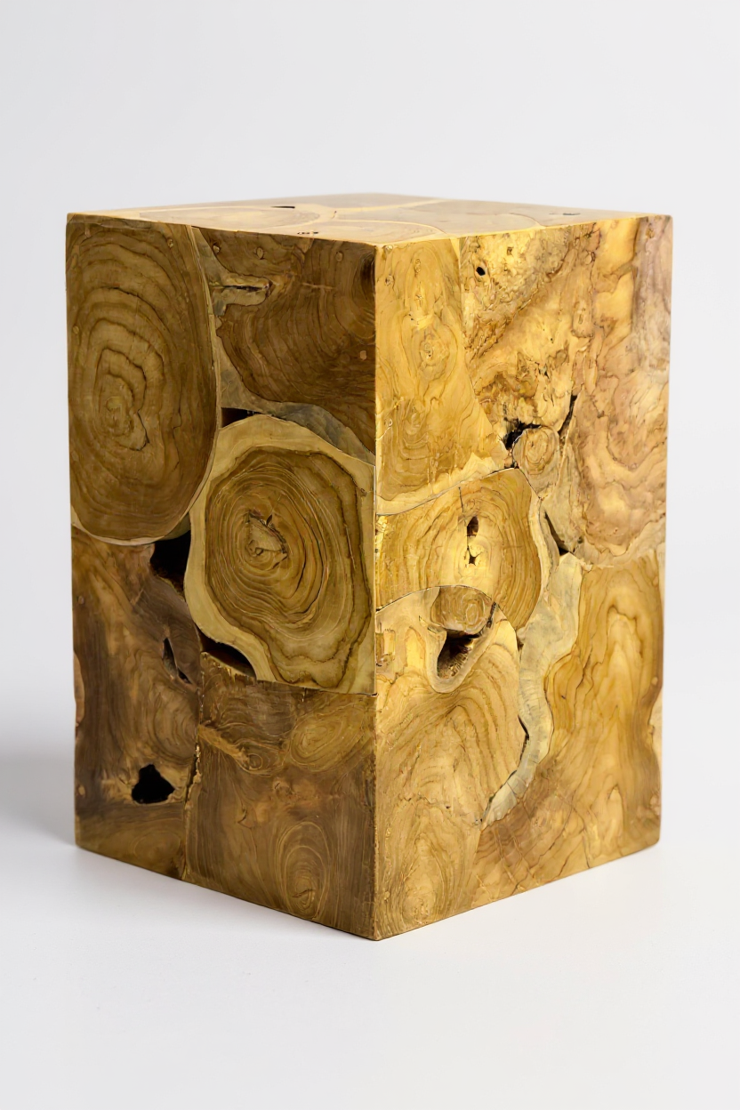 Holzmosaik Beistelltisch - Couchtisch Nachttisch Pflanzenhocker Hocker - Handgefertigt - 40&60x40x40 cm - Garten-On.de