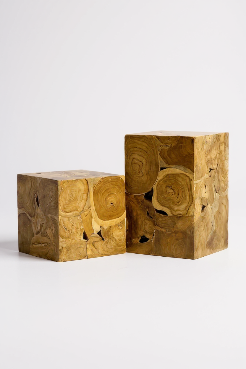 Holzmosaik Beistelltisch - Couchtisch Nachttisch Pflanzenhocker Hocker - Handgefertigt - 40&60x40x40 cm - Garten-On.de