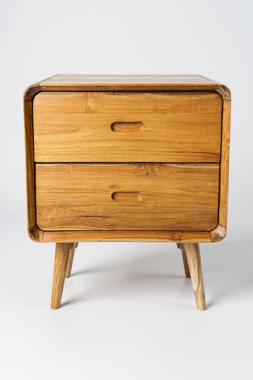 Holz Nachttisch – Beistelltisch Nachtschrank – Mit Zwei Schubladen – Aus Teak Massivholz – 50x40x60 cm - Garten-On.de