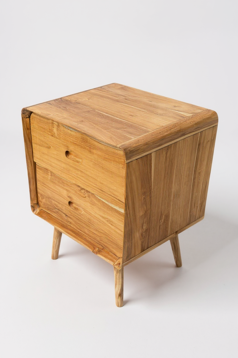 Holz Nachttisch – Beistelltisch Nachtschrank – Mit Zwei Schubladen – Aus Teak Massivholz – 50x40x60 cm - Garten-On.de