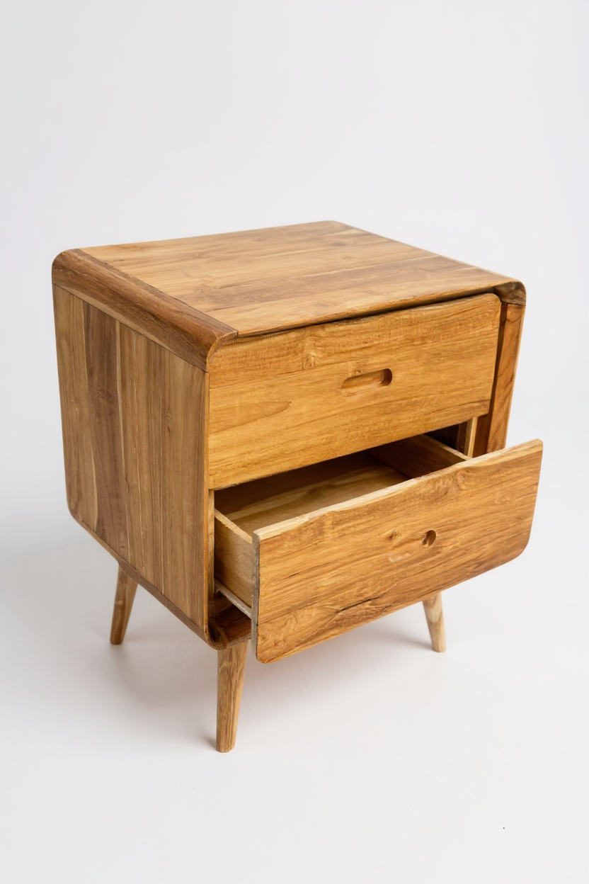 Holz Nachttisch – Beistelltisch Nachtschrank – Mit Zwei Schubladen – Aus Teak Massivholz – 50x40x60 cm - Garten-On.de