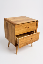 Holz Nachttisch – Beistelltisch Nachtschrank – Mit Zwei Schubladen – Aus Teak Massivholz – 50x40x60 cm - Garten-On.de