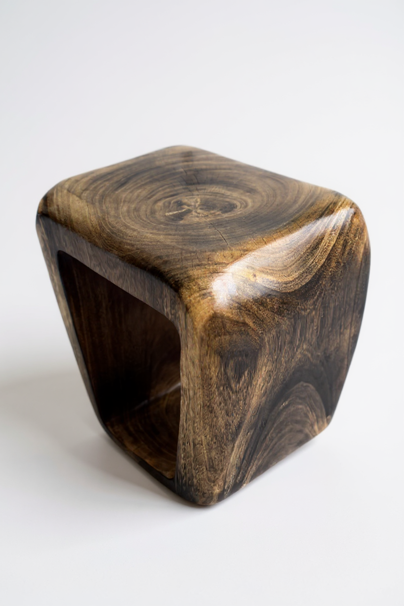 Holzhocker - Beistelltisch Couchtisch - Handgefertigter Flambierter Hocker aus massivem Suarholz- 50x30x40 cm - Garten-On.de