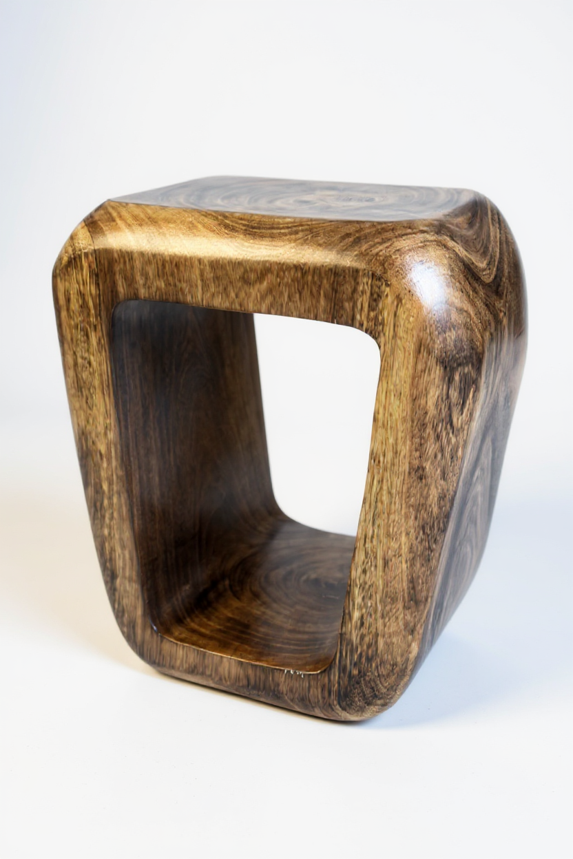Holzhocker - Beistelltisch Couchtisch - Handgefertigter Flambierter Hocker aus massivem Suarholz- 50x30x40 cm - Garten-On.de