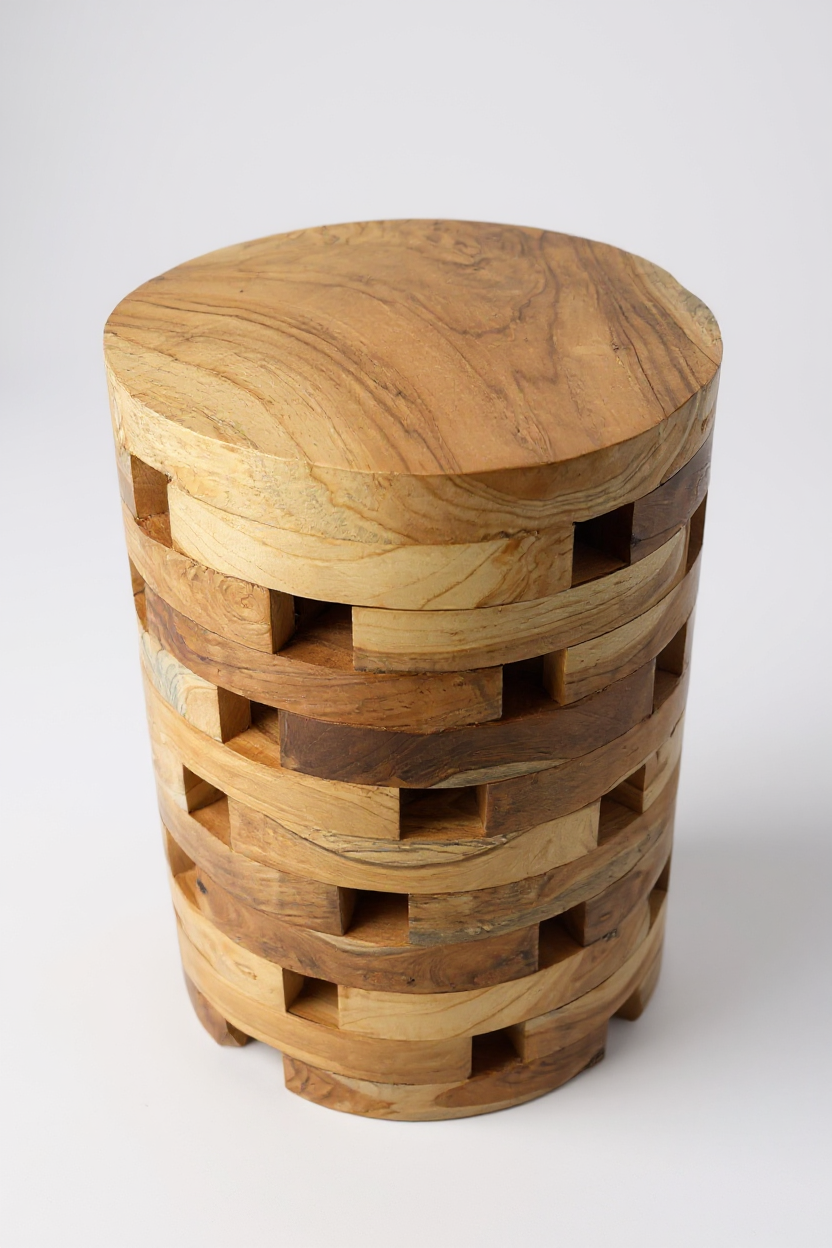 Teakholz Beistelltisch – Handgefertigt im Laminated Block Design - Natürlicher Holztisch aus Teak - Wohnzimmer & Schlafzimmer - 35x35x50 cm - Garten-On.de