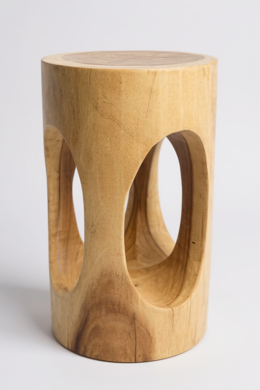 Holz Beistelltisch - Holzhocker Blumenhocker Hocker - Handgefertigt - Rund mit O-Ausschnitt Saman-Holz - 50x30x30 cm - Garten-On.de