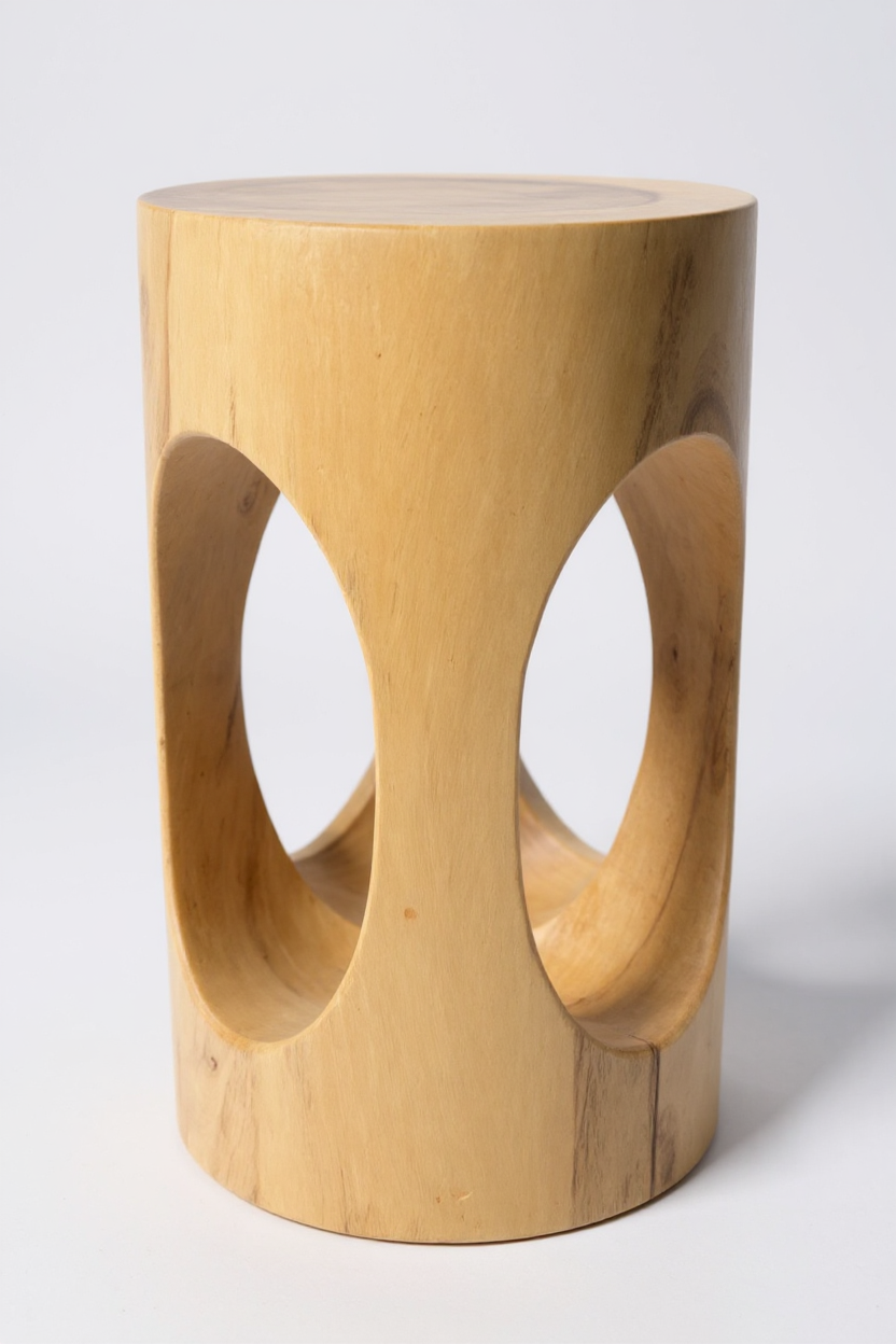 Holz Beistelltisch - Holzhocker Blumenhocker Hocker - Handgefertigt - Rund mit O-Ausschnitt Saman-Holz - 50x30x30 cm - Garten-On.de