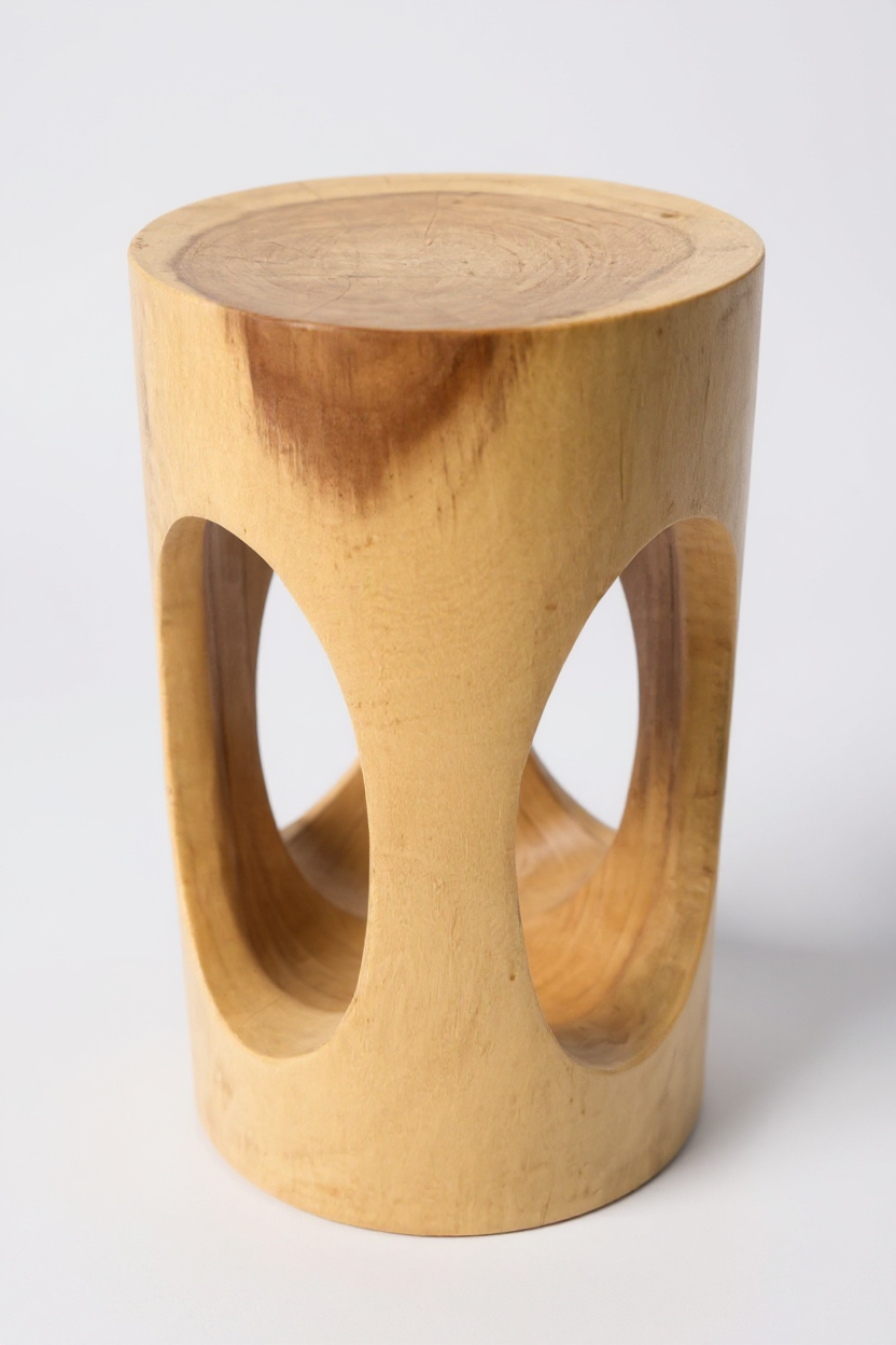 Holz Beistelltisch - Holzhocker Blumenhocker Hocker - Handgefertigt - Rund mit O-Ausschnitt Saman-Holz - 50x30x30 cm - Garten-On.de